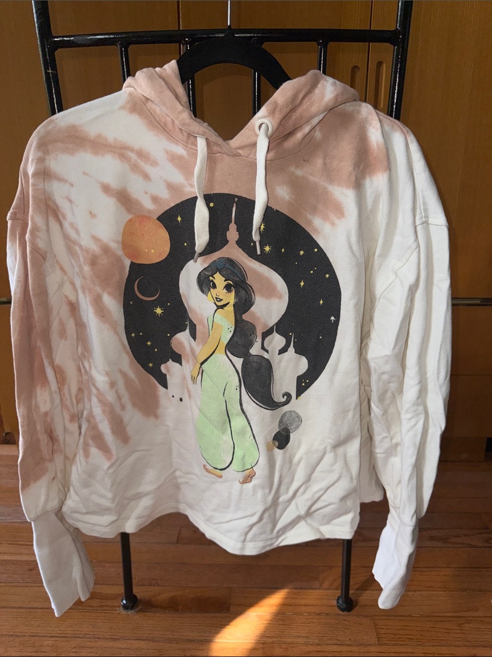 Disney White and Light Brown Tie-Dye Crewneck with Jasmine Graphic